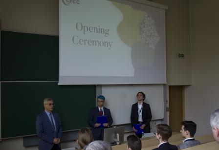 Prof. Tomasz Sosnowski, Vice-Dean for Research along with the representatives of the Organising Comittee during the opening ceremony of 11th European Young Engineers Conference