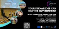 Obraz przedstawia ulotkę wyzwania w języku angielskim o treści: YOUR KNOWLEDGE CAN HELP THE ENVIRONMENT. 10-day student challenge at ESI and CERN 25 July to 3 August 2023. For master-level students from all backgrounds at european universities.
